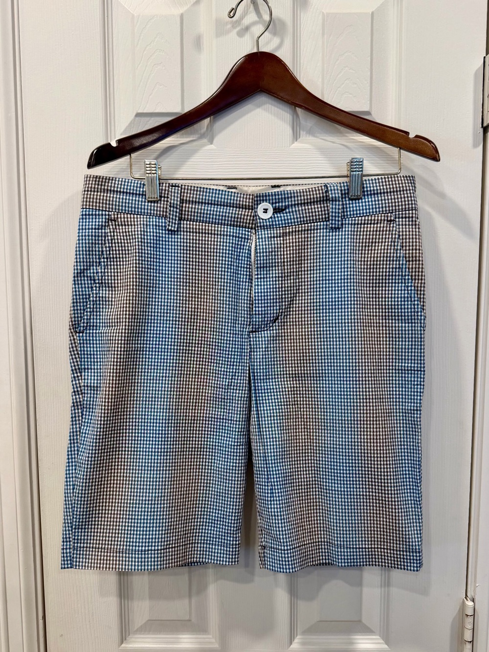 Mr. Turk Luxury Men's Gingham Shorts - Blue & Brown Check - Size 30
